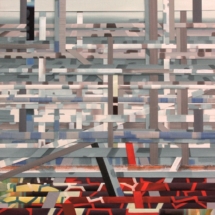 torcoli simultaneicities (struttura in rosso), tele dipinte tagliate reintelaiate, 2014,cm 70x90