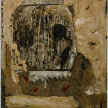 12_rhea carmi, 66.shaped-by-fire-i, recycled materials on canvas, 40x30in 2010